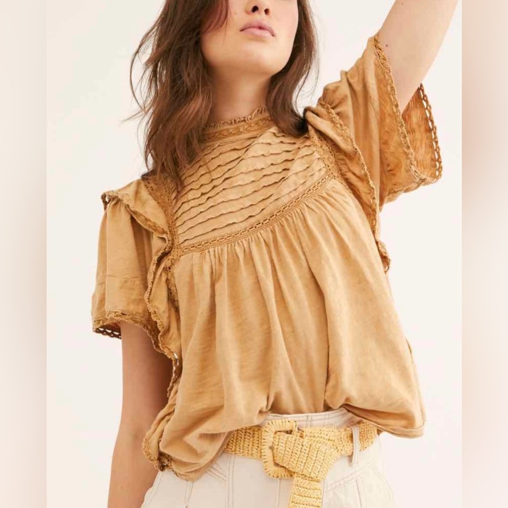 Free People Le Femme Tee Sandstone Brown Beige Size S